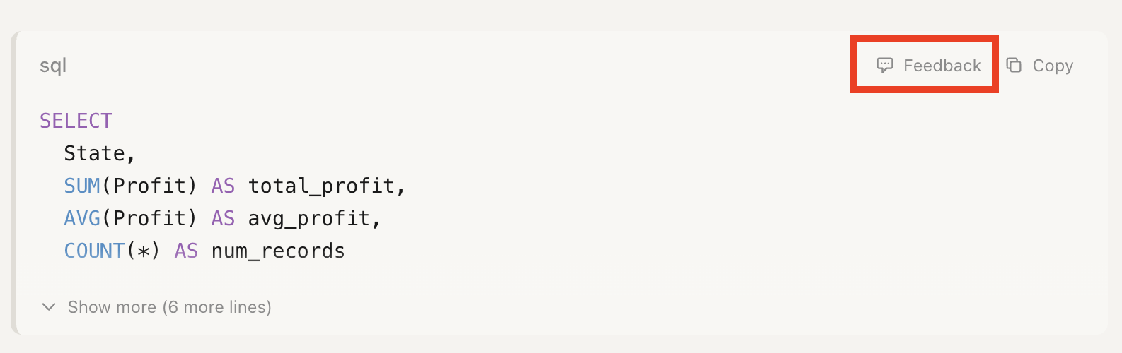 SQL Feedback Button